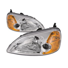 HEADLIGHTSDEPOT Chrome Housing Halogen Headlights Compatible With Honda Civic 2001-2003 2 Door Coupe Includes Left Driver and Right Passenger Side Headlamps