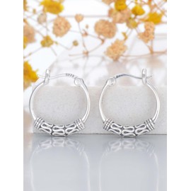 Moonstone Bali Hoop Earrings Women 925 Sterling Silver Indo Style Jewellery Valentines Day Christmas Anniversary Birthday Gifts BaliHoop - Style 4