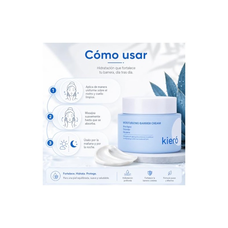 KIERO Crema Hidratante Facial Ceramidas y Agave Azul 50 g