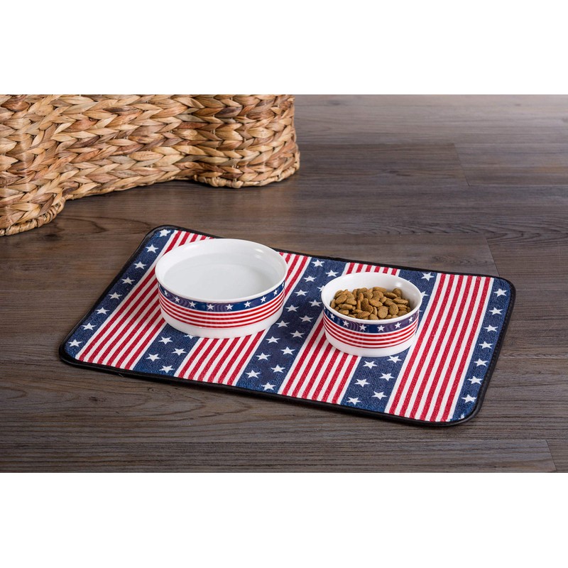 Bone Dry Stars & Stripes Patriotic Flag Ceramic Pet Bowl