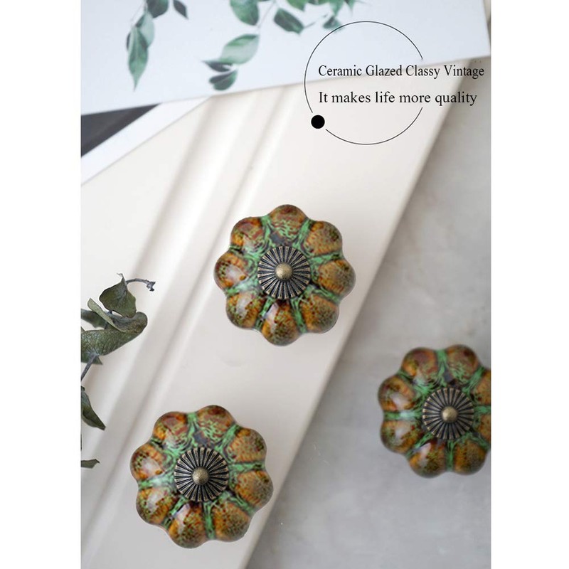 Mou 6Pcs European Style Knobs, Ceramic Glazed Pumpkin Knobs Classy