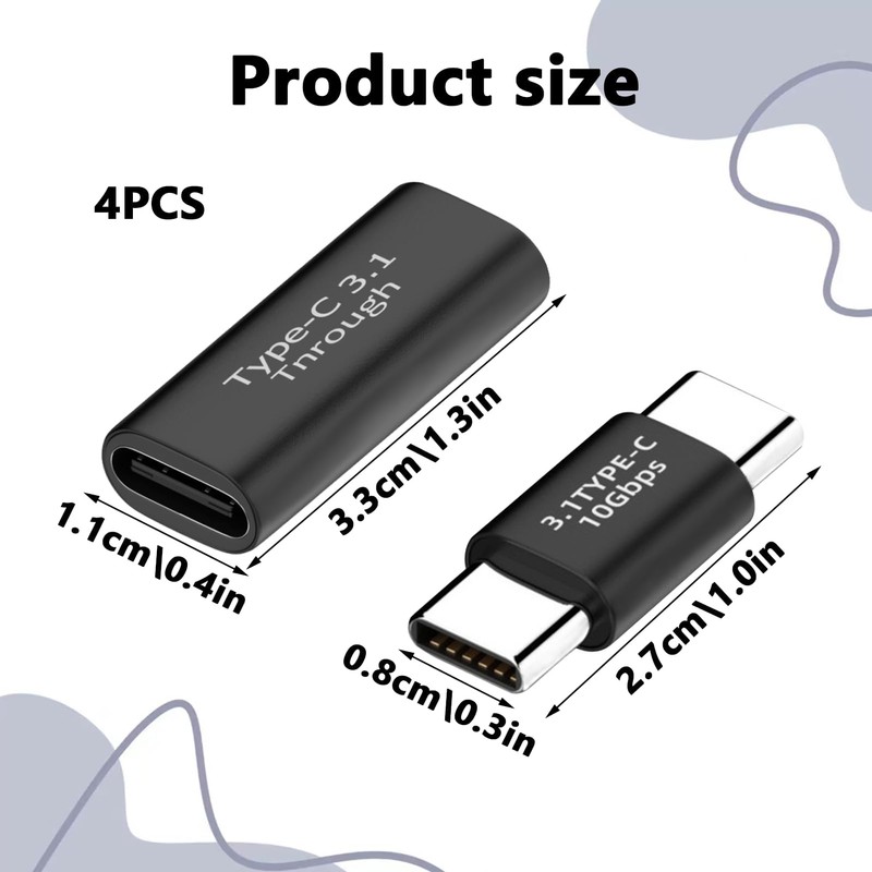 Pack of 4 USB-C Coupling, USB-C Adapter, USB C to