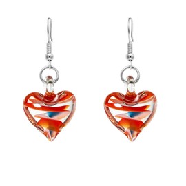 Murano Glass Heart Earings Red Heart Dangle Love Colorful Earrings for Women, Alloy Steel, No Gemstone