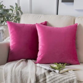 Phantoscope Pack of 2 Velvet Decorative Throw Pillow Covers Soft Solid Square Cushion Case for Couch Pink 26 x 26 Inches 65 x 65 cm