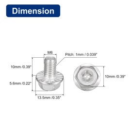 sourcing map Pack of 10 Phillips Hex Flange Bolts M6 x 10 mm 304 Stainless Steel Hexagonal Head Machines Bolts