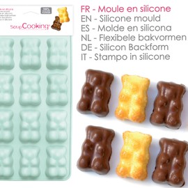 SCRAP COOKING 6723 Marshmallow Bears Silikonform, 12 Formen für Schokolade und Kuchen, weiches Backutensil, geeignet für Backöfen und Gefrierschränke, 25 x 12,5 x 1,5 cm, Wassergrün