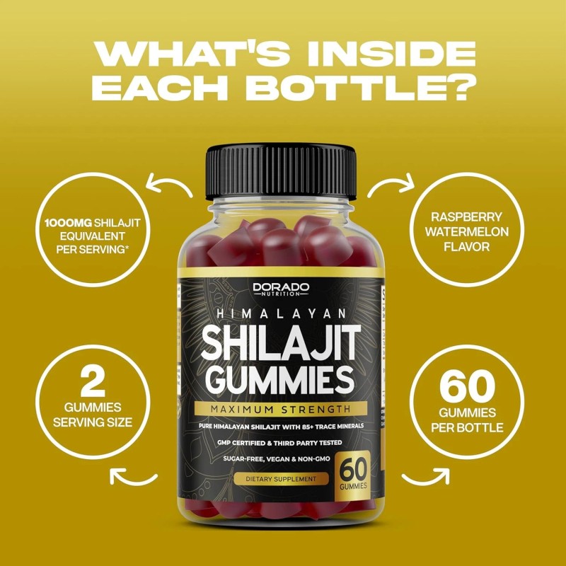 DORADO NUTRITION Pure Shilajit 1000mg 60 Gummies Asphaltum Naturally Occurring