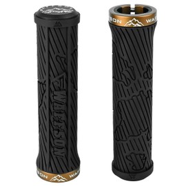 WFS World Map MTB Lock-on Grips - Single Clamp Ergonomic Anti-Slip Mountain Bike Handlebar Grips - Comfort Vibration Dampening for Trail, Enduro, Downhill - Black x Brown