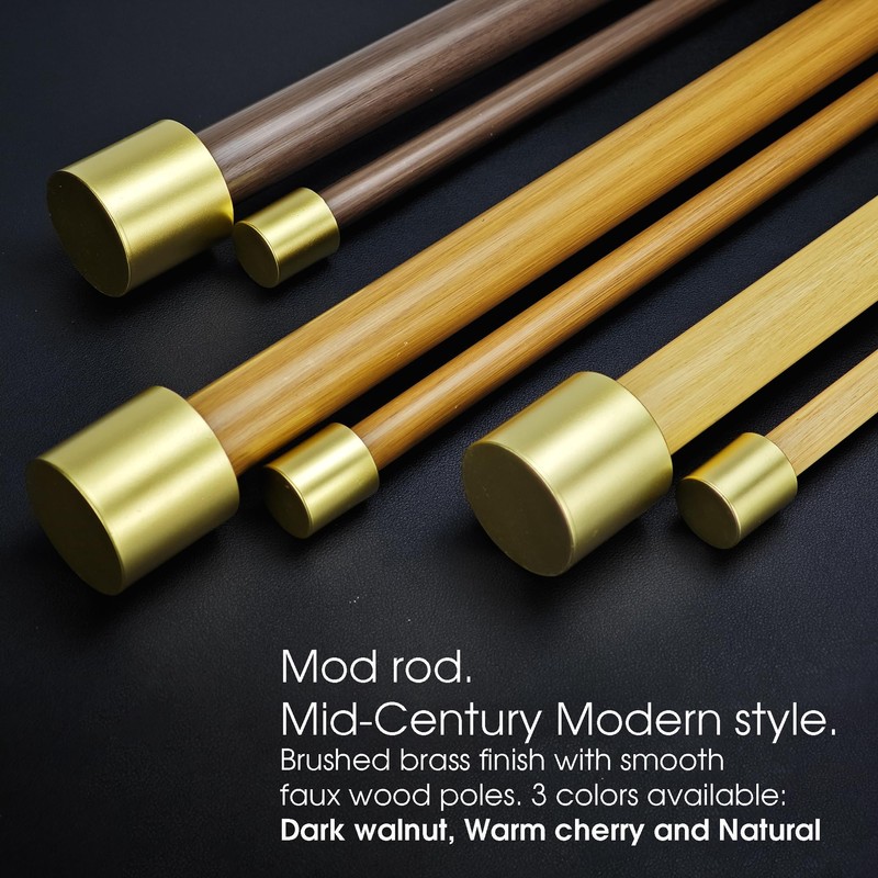 ILAISIHOME 1-1/8 Inch Diameter Wood color Curtain Rods with Cap