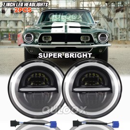 QULOOX for Chevy Bel Air 1955-1957 Pair 7" inch Round LED Headlights High Low Beam