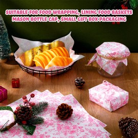 Marspark 100 Sheets Floral Wax Paper for Food Wrapping 11.4 x 11 Inches Spring Floral Food Basket Parchment Paper for Picnic Wedding Candy Cookies Baking Sandwich Burgers Greaseproof Wrapping(Pink)