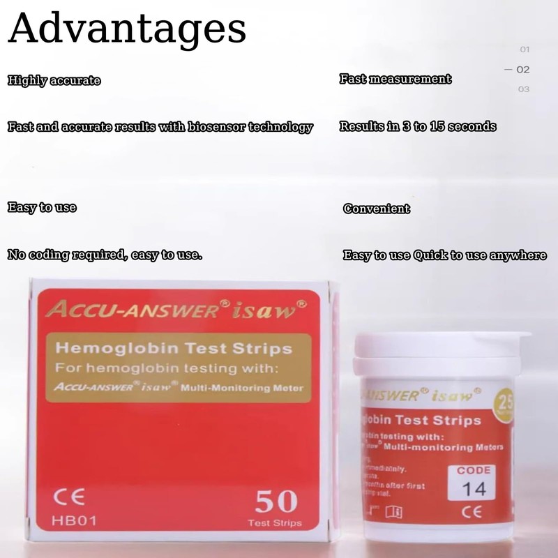 50 Hemoglobin Test Srtips Kit,Accu-Answer Strips for Accu-Answer 4-in-1 Meter,
