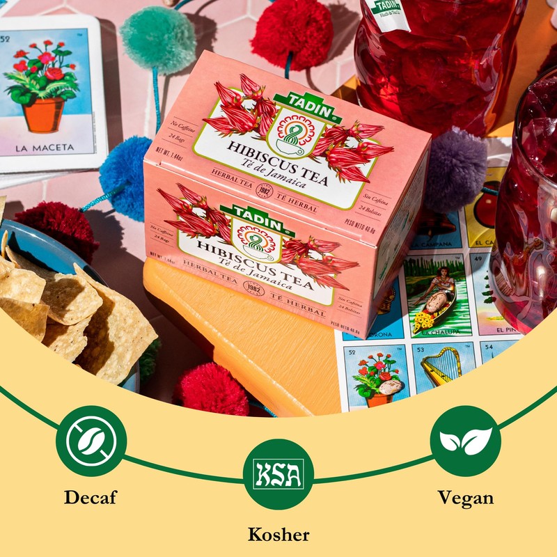 Tadin Hibiscus Herbal Tea, Caffeine Free, 24 Tea Bags Per