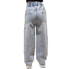 SANGTREE Girls Wide Leg Jeans Elastic Waist Denim Pants Baggy Jeans for Girls, 6-7 Years = Tag 130