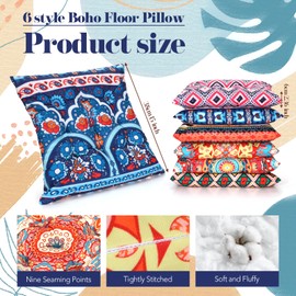 Menkxi 6 Pcs Bohemian Floor Pillows Seating 15 Inch Boho Floor Cushions Sitting Pillows Square Yoga Mandala Meditation Pouf for Living Room Balcony Office Tatami(Classic)