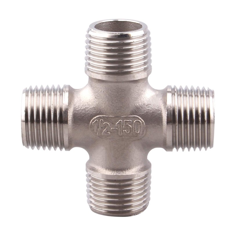DERPIPE 1/2" Male NPT 4 Way Cross Coupling, Stainless Steel