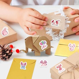 500Pcs Cute Axolotl Roll Stickers Waterproof Vinyl Cute Drawing 10 Style Decals for Phone Laptop Water Bottle Notebook Luggage Computer Envelope Decor for Kids