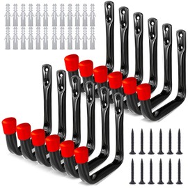 Tel Charme * 12 Pack Heavy Duty Garage Hook, J Utility Wall Mount Ladder Hooks Garden Tools Storage Hooks for Garage, Metal Wall Hooks Heavy Duty, Garage Hook for Hanging, Red