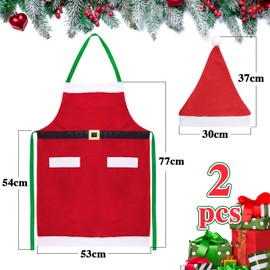 Weihnachtsschürze Rot Weihnachten Schürze mit Weihnachtsmütze Polyester Kochschürze mit Taschen Weihnachtsmann Schürze für Weihnachten Kostüm Damen und Herren Karneval Fasching Kostümparty usw.