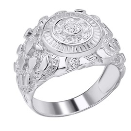 Men's Nugget Ring - Solid 925 Sterling Silver Ring - Iced Micropave Cluster Ring Sizes 6-13 - Great As Pinky Ring (13)