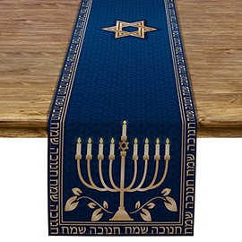 Pudodo Hanukkah Table Runner Chanukah Menorah Star of David Jewish Festival Holiday Party Kitchen Dining Home Decoration