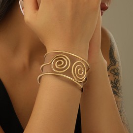 Jovono Boho Spiral Circle Cuff Bangles Layered Gold Exaggerated Cuff Bracelet Hollow Hand Bangle Jewelry 1 Piece for Women