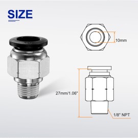 QUARKZMAN Push to Connect Fitting 10 mm Tube OD x 1/8 Inch NPT Thread Male Straight Quick Connector Copper Air Line Hose Fittings for Industry Air System PC10-N01, Black