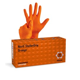 SUPERGUARD GB Orange Disposable Nitrile Gloves, Extra Strong 8.5 mil Thickness, Heavy-Duty, Industrial, Mechanic, Diamond Textured, Latex & Powder Free, Daimond Grip Gloves EN 374 (Pack of 50, Small)
