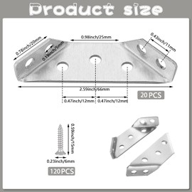 SHZLZY 20 Conectores de Esquinas Universales, Conectores de Esquina de Acero Inoxidable, Soporte triangular con Tornillo para Muebles, Refuerzo para Resistencia, para Armarios y Sillas
