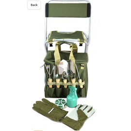 Bo-Toys 10-Piece Gardening Tool Set with Zippered Detachable Tote and Folding Stool Seat