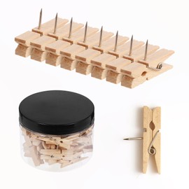 ZYFOFFICE 50 PCS Wood Color Push Pin with Wooden Clips Durable Wooden Push Pins Decorative Pushpins Tacks Thumbtacks Decorative Paper Clips (50-Wood Color)