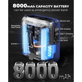 Portable Waist Fan Clip on Belt Under Shirt w/LED Display & Flashlight, 8000mAh Battery Powered, Rechargeable 5-Speed 14600RPM Personal Cooling Fan for Construction, Warehouse, Outdoor Jobsite, Blue