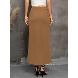Missufe Women's Maxi Skirt Long Elegant Summer Skirts High Waist Slit Skirt, khaki