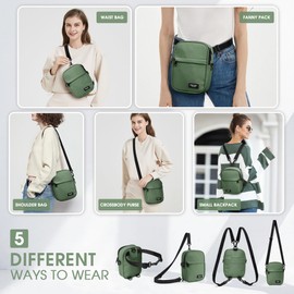 KALIDI Crossbody Sling Bag for Women Men Multi Position Small Purse Waist Fanny Pack with 2 Adjustable Strap