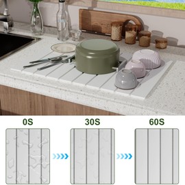 Stone Dish Drying Mat for Kitchen Counter - 24''L x 16''W Dish Mat Drying Kitchen Mat Diatomaceous Earth Collapsible Dish Mat, Eco-Friendly Absorbent Quick Drying Stone Bath Mat for Dishes Bottles Cup