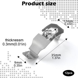 12 PCS Artwork Back Plate Fixing Clips ,Metal Spring Turn Clips for Picture Hanging, Silver Tone, 35x13mm