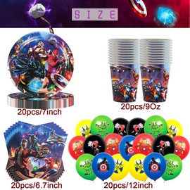 Super Hero Party, Boy's Birthday Party Table decorations,80Pcs Party Tableware Set, Hero Party Supplies Set with Plates;Cups; Napkins und Balloons