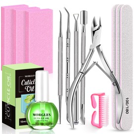 Nail Files and Buffers, MORGLES Nail Prep Kit with Emery Boards, Cuticle Remover Tools, Aloe Cuticle Oil for Manicure and Pedicure Shine Kit