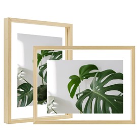 Egofine 9x12 Floating Frames Set of 2, Double Plexiglass Picture Frame, Made of Solid Wood Display Any Size Photo up to 9x12, Wall Mount or Tabletop Standing, Natural Wood
