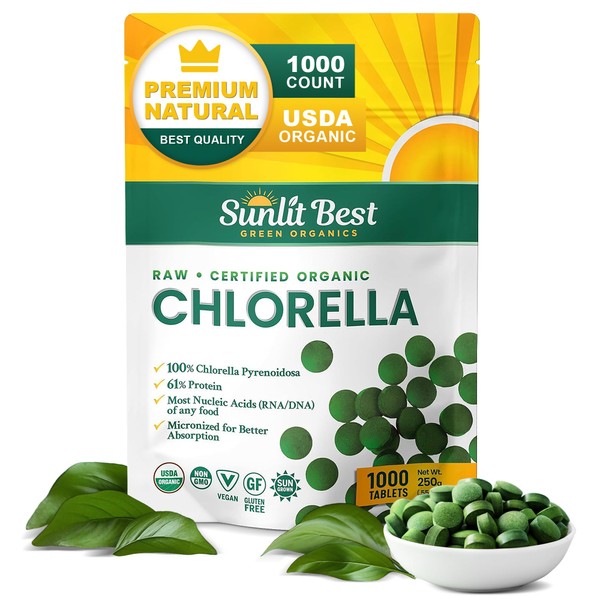 Sunlit Best USDA Organic Premium Chlorella Tablets 1000 Count |