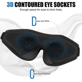 WellSync Sleep Eye Mask for Men Women,Zero Pressure 3D Blackout Eye Mask for Sleeping,Eye Covers with Adjustable Strap,Soft Breathable Travel Sleep Mask for Airplane,Includes Ear Plugs(Black)