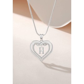 Vito Initial Necklace for Women, Double Heart Cubic Zirconia Letter Pendant, Dainty Alphabet H Necklaces Mother's Day Jewelry Gift for Mom Sister Daughter, 20" +18"
