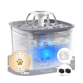 Veken Innovation Award Winner 95oz/2.8L Pet Fountain, Automatic Cat Water Fountain Dog Water Dispenser with Replacement Filters for Cats, Dogs, Multiple Pets (Transparent Grey, Plastic)