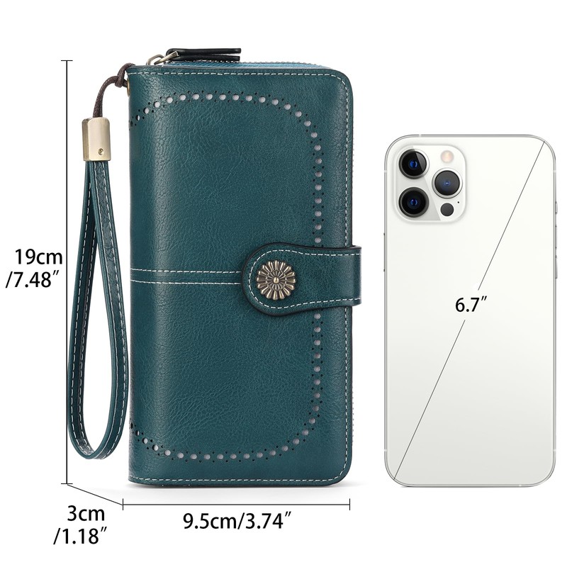 GOIACII Women's RFID Protection Large Leather Wallet for Women, Long