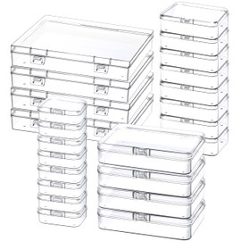 Mauproy 24 Pack Mixed Sizes Small Plastic Storage Containers, Mini Rectangular Small Items Organizer Boxes with Hinged Lids and Labels for Craft Jewelry Beads