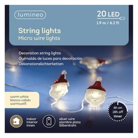 Lumineo 20 Micro-LED Warm White Santa Lights on Silver Wire, 6.2 ft, Battery-Operated