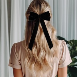 HUATEEN Hair Bows,2 PCS Hair Bow Velvet Bows Clip Ribbon Ponytail Holder Accessories Slides Metal Clips French Barrette for Women Girls Toddlers Teens Kids Black Red