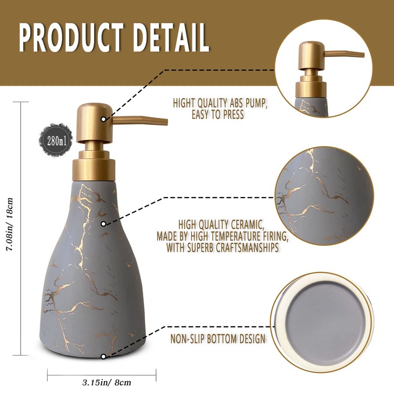 Ceramic Soap Dispenser for Bathroom Grey Soap Dispenser for Kitchen