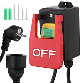 QWORK® 220 V Single-Phase Safety Switch with Socket, Machine Switch, Zero Voltage Switch for Quick Off of Milling Table, 16 A