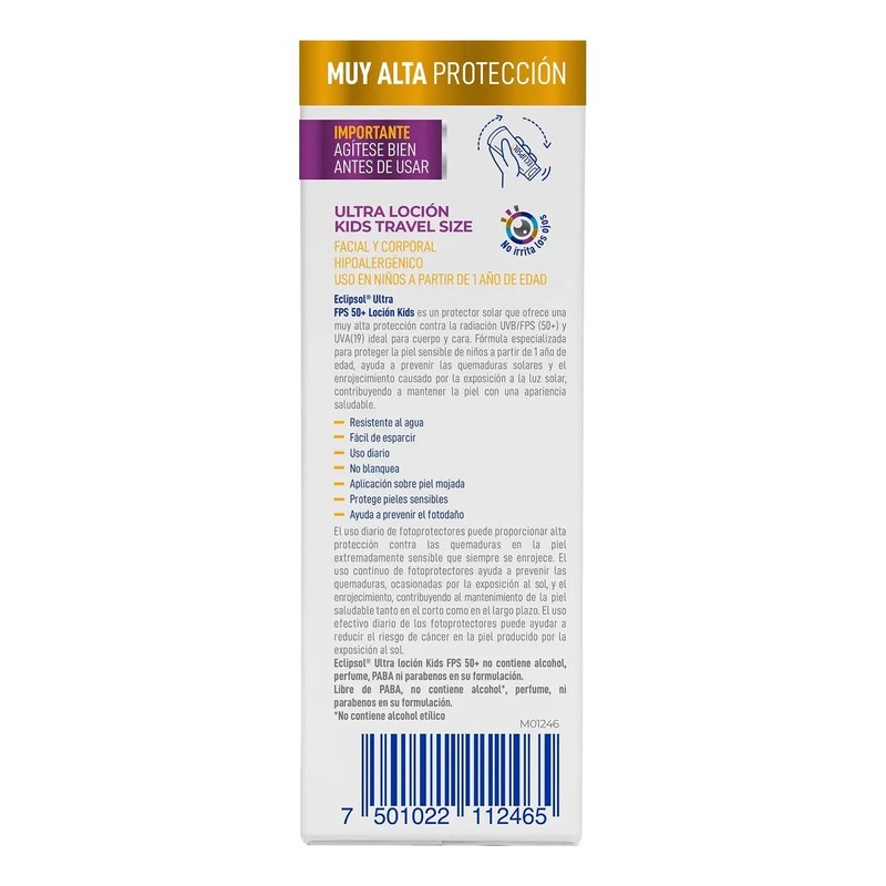 Eclipsol Kids Protector Solar Niños FPS 50, Ultra Loción Facial